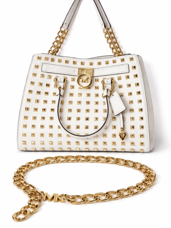 Michael Kors Handbags - Michael Kors White Studded Tote with Gold Chain Accents